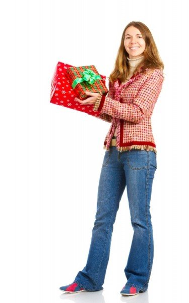 Happy woman and Christmas Present